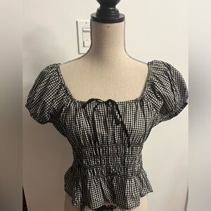 Anthropologie Maison d’ Amelie Black and White Gingham Ruffle Crop Top NWT